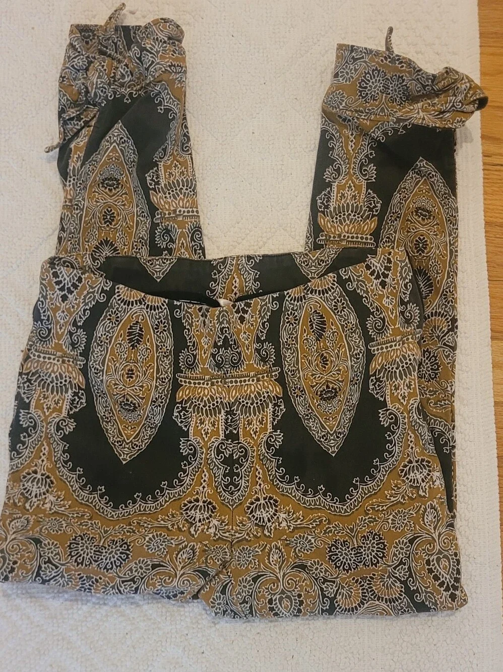 Free People Faux Suede Paisley Print Pants With Ankle Ties